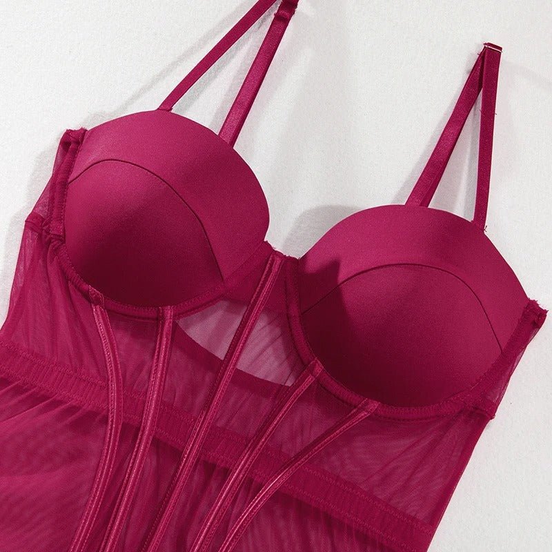 Hot Bustier Lingerie Set - Wine Red & Green - Lovegood Lingerie