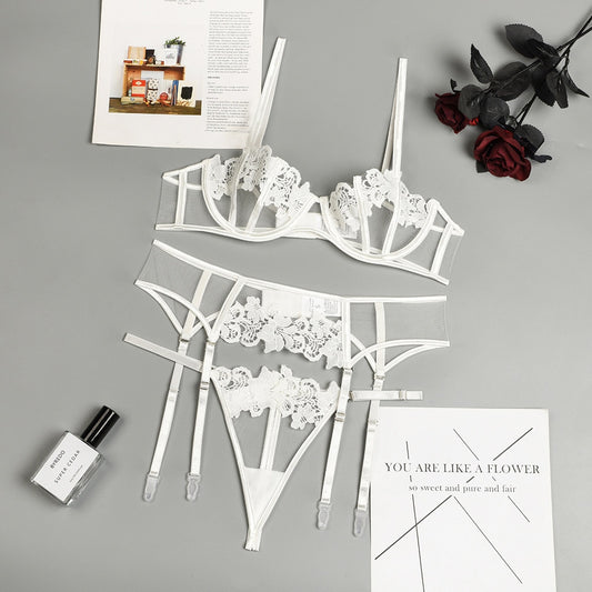 "I Do" Bridal White Flower Lingerie Set