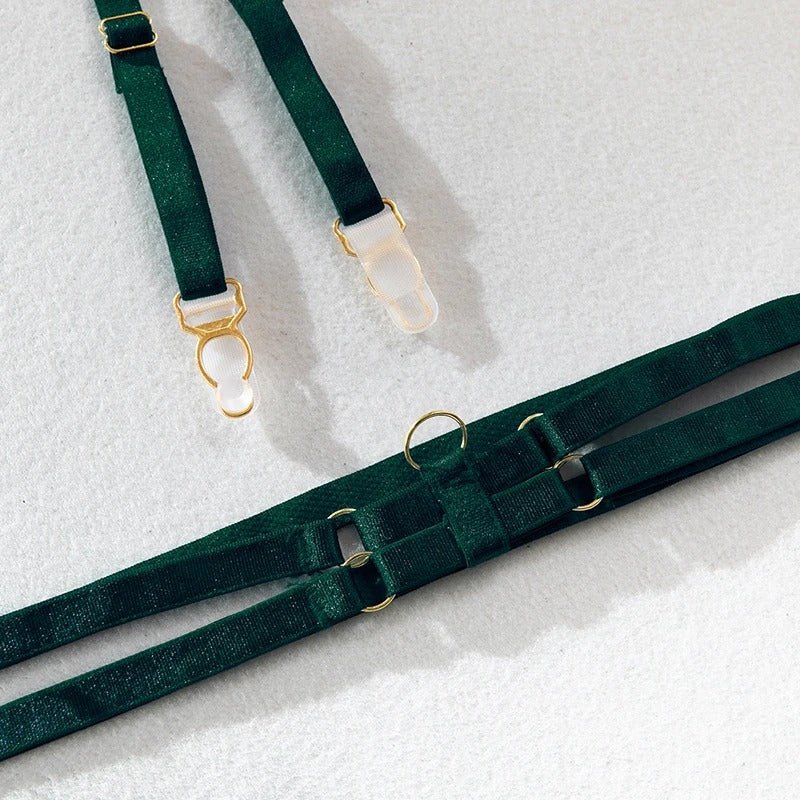 Hot Bustier Lingerie Set - Wine Red & Green - Lovegood Lingerie