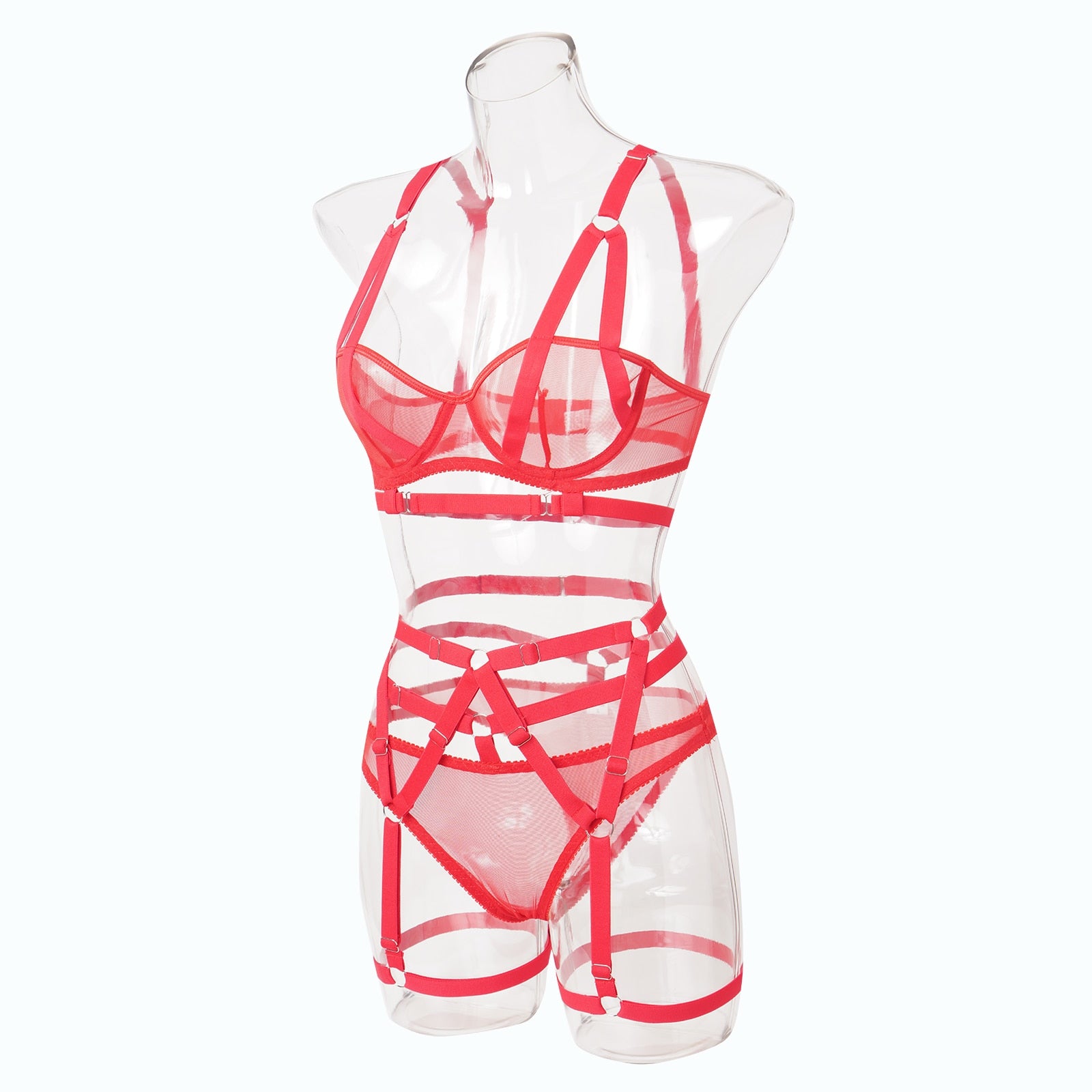 Classic Red Lingerie Set With Straps red lingerie see through