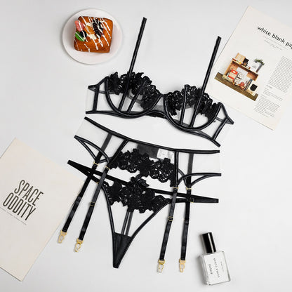 Erotic Black Floral Lingerie Set