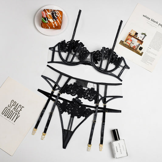 Erotic Black Floral Lingerie Set
