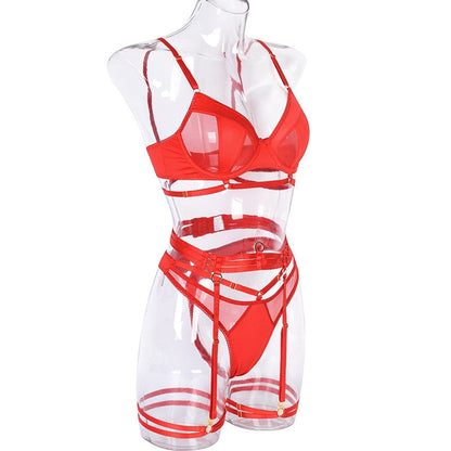 Victoria See-Through Lingerie Set - Black and Red