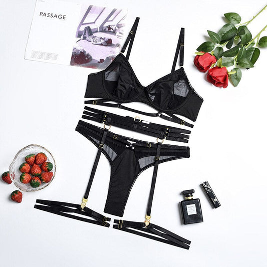 Victoria See-Through Lingerie Set - Black and Red