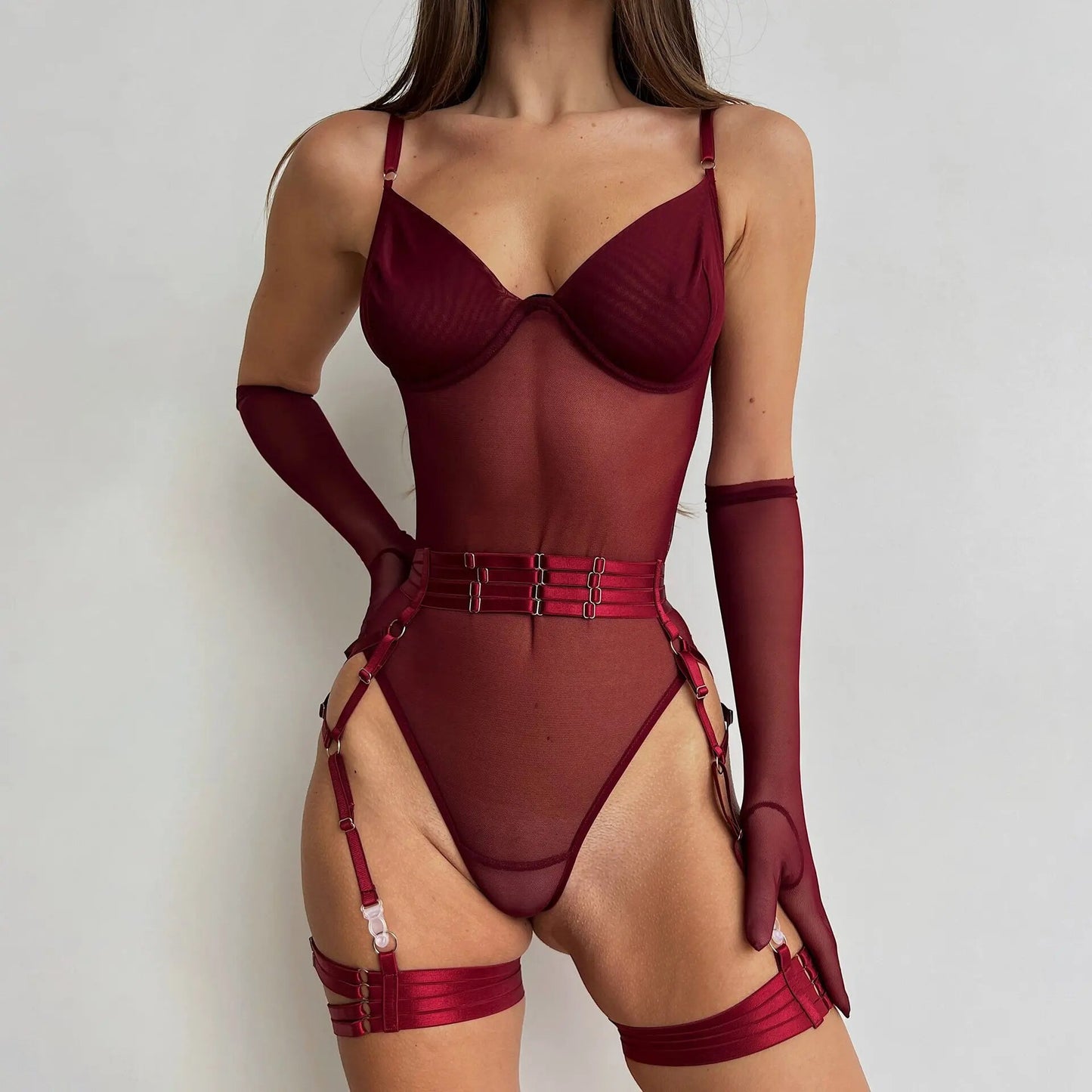 Delilah Bodysuit Lingerie Set - Wine Red or Forest Green