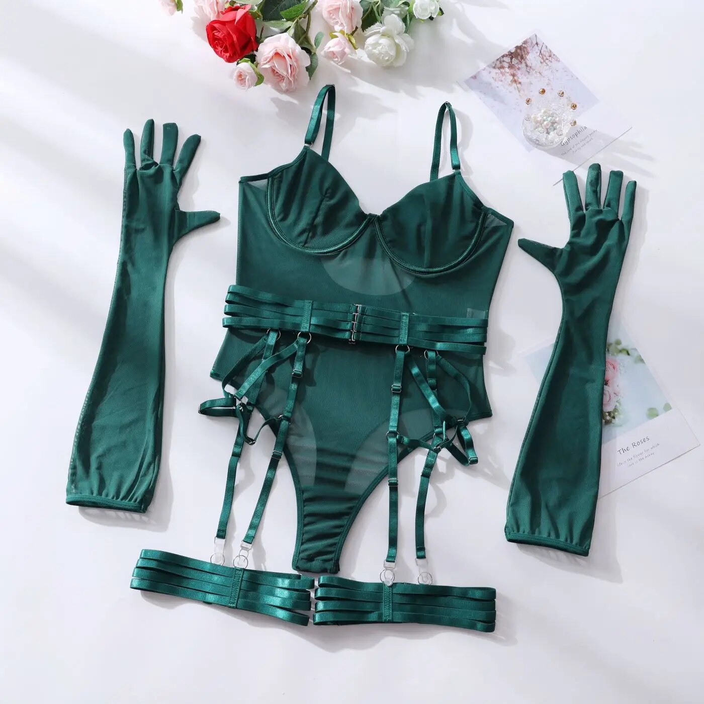 Delilah Bodysuit Lingerie Set - Wine Red or Forest Green