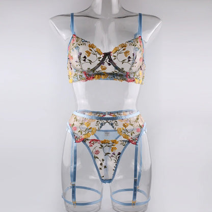 Boho Embroidered Lingerie Set - Sky Blue