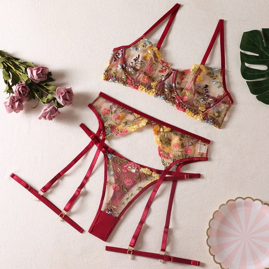Romantic Lace See-Through Floral Lingerie Set