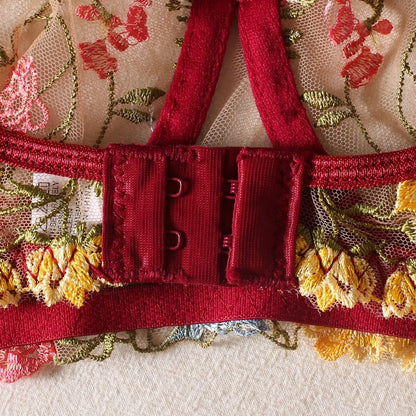 Boho Embroidered Lingerie Set - Wine Red