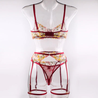 Boho Embroidered Lingerie Set - Wine Red