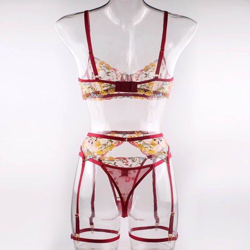 Boho Embroidered Lingerie Set - Wine Red - Lovegood Lingerie