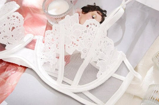 "I Do" Bridal White Flower Lingerie Set