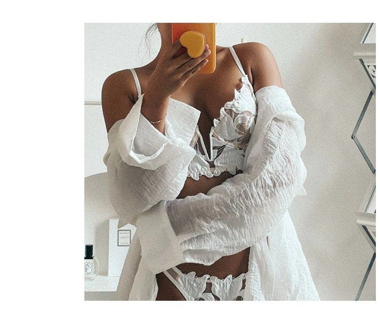 Sexy White French Lace Embroidered Brassier Set - Lovegood Lingerie