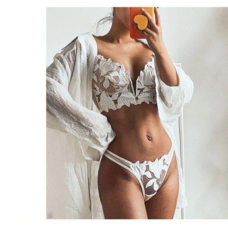Sexy White French Lace Embroidered Brassier Set - Lovegood Lingerie