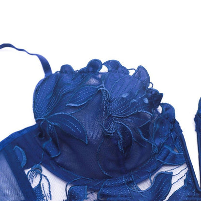 Sexy Blue French Lace Embroidered Brassier Set