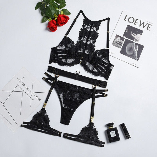 Lace Lingerie Set on the White Background. Fasion Black Tho Stock Photo -  Image of girl, accessories: 109184674