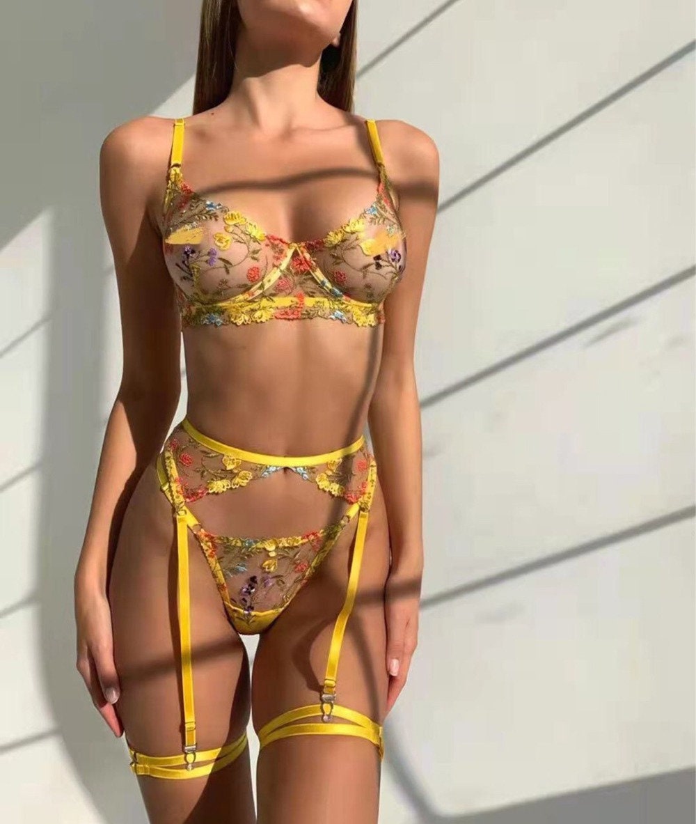 Boho Embroidered Lingerie Set - Yellow