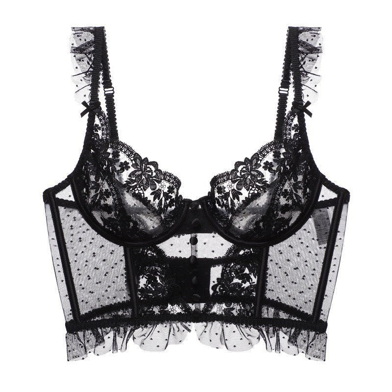 Sexy Black French Lace Black Bustier Lingerie Set